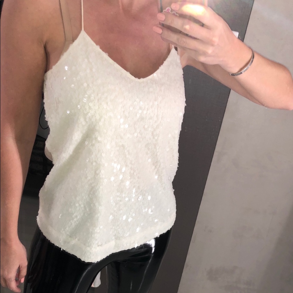 Tibi white sequin camisole top